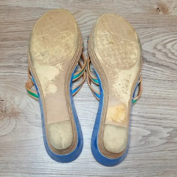 Italian Shoe Makers Womens Open Toe Slide On Top Strap Wedge Heel Sandals - Picture 10 of 11